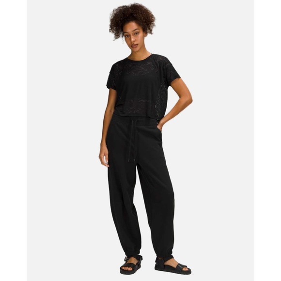 Lululemon Cates Tee Shirt Veil Black Burnout Small Short Sleeve Cropped - Picture 9 of 9